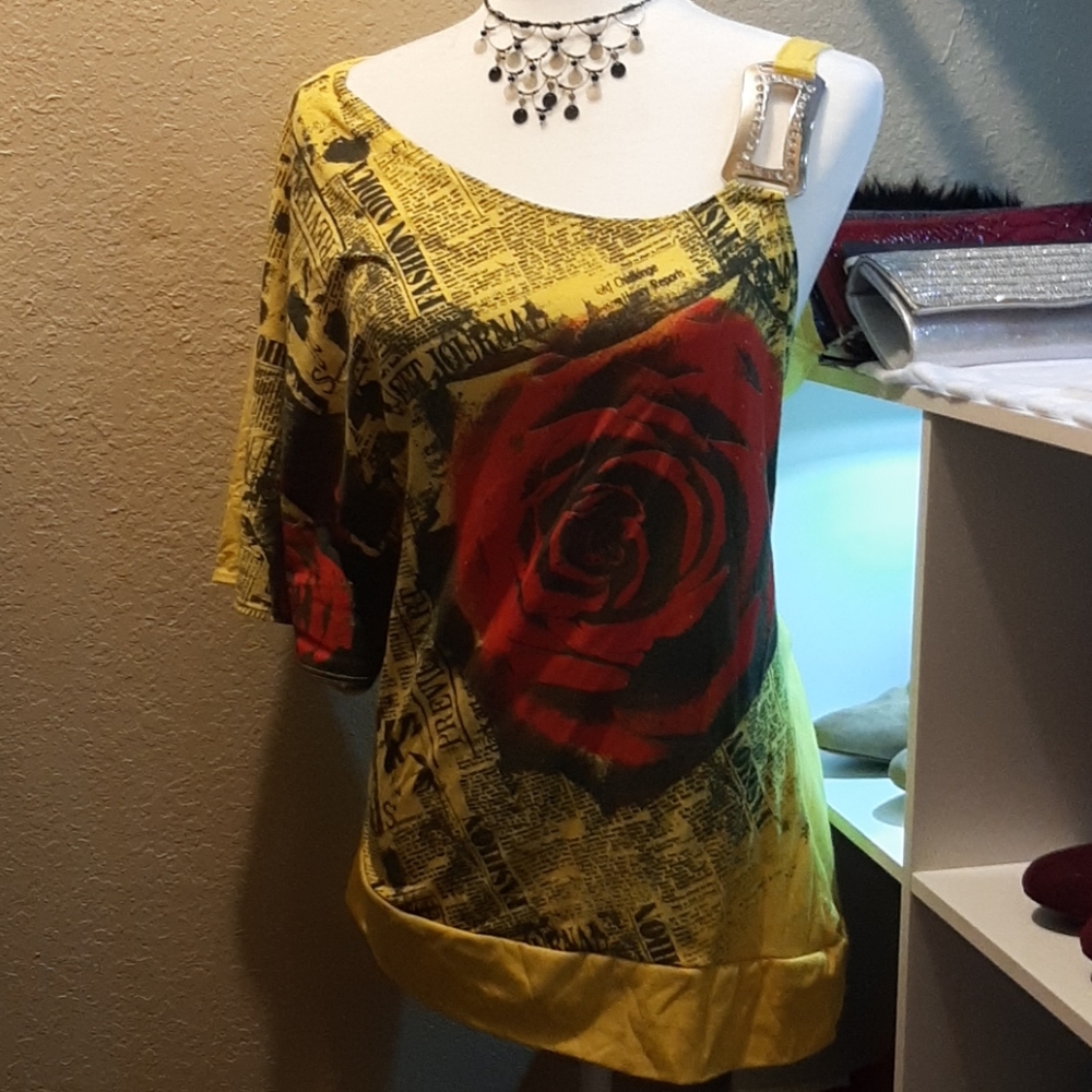 Yellow one sleeve dressy blouse size XL